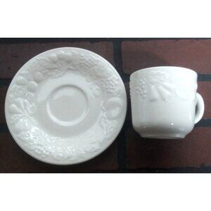 Gibson Fruit Embossed Coffee Mug Saucer Set Ivory white Ceramic 3D orchard EUC